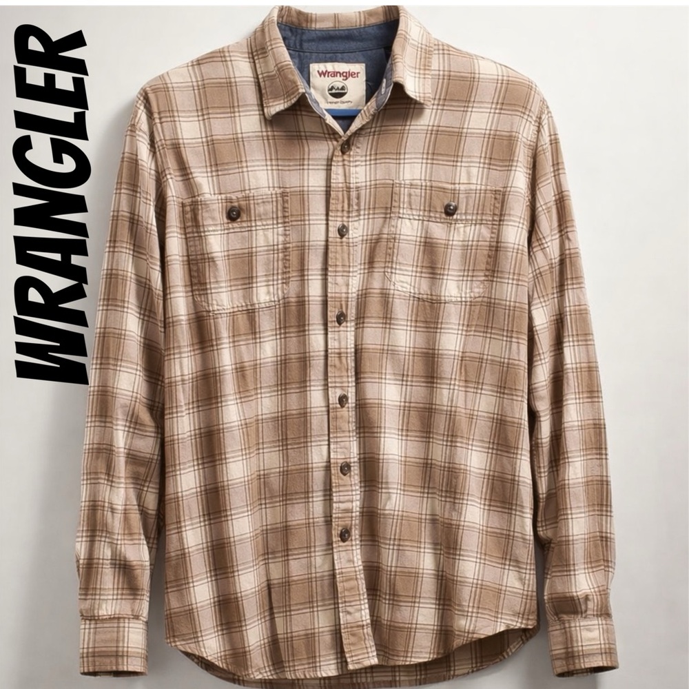 WRANGLER Premium Quality Rugged Wear Plaid Shirt - Long Sleeve Size Large